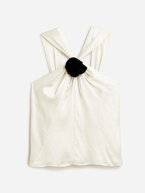 J. Crew Collection Rosette Halter Top in Luster Crepe Drapey Lightweight Tank